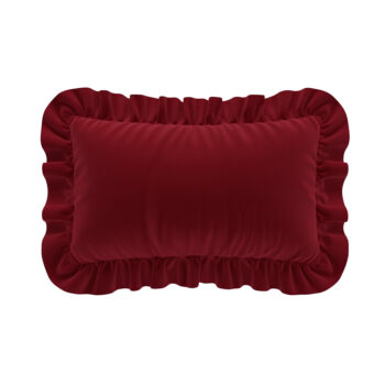 Bordo kırmızı fırfırlı vintage country tarzı dikdörtgen kırlent kılıfı