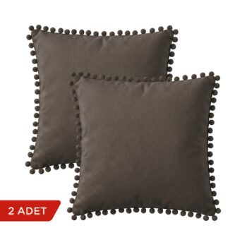 BC HOME 2'li Set Antrasit Ponponlu Kare Yastık Kılıfı - 45x45 cm