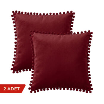 BC HOME 2'li Set Bordo Ponponlu Kare Yastık Kılıfı - 45x45 cm
