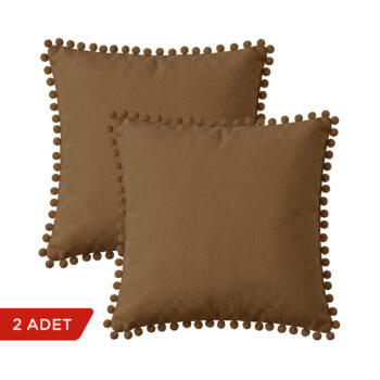 BC HOME 2'li Set Deve Tüyü Minik Ponponlu Kare Kılıf - 40x40 cm