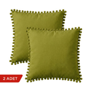 BC HOME 2'li Set Fıstık Yeşili Minik Ponponlu Kılıf - 40x40 cm