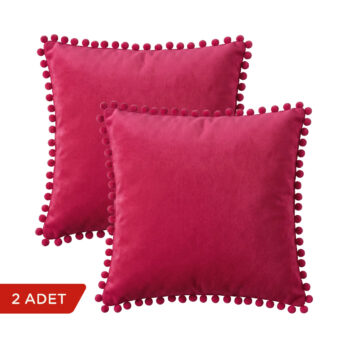 BC HOME 2'li Set Fuşya Minik Ponponlu Kare Kılıf - 40x40 cm