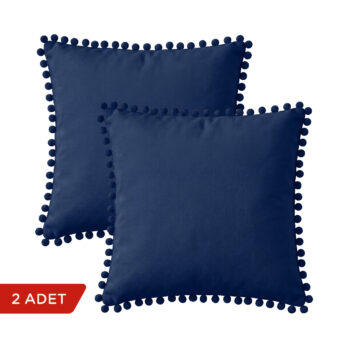 BC HOME 2'li Set Gece Mavisi Ponponlu Kare Kılıf - 45x45 cm