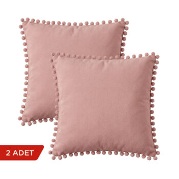 BC HOME 2'li Set Gül Kurusu Ponponlu Kare Kılıf - 45x45 cm