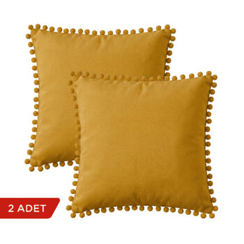 BC HOME 2'li Set Hardal Minik Ponponlu Kare Kılıf - 40x40 cm