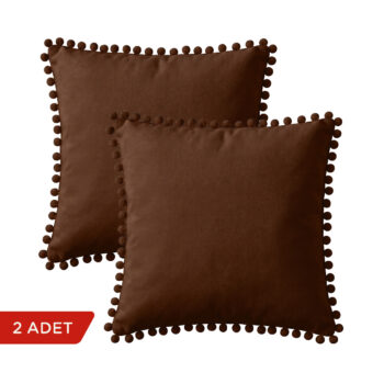 BC HOME 2'li Set Kahve Ponponlu Kare Yastık Kılıfı - 45x45 cm
