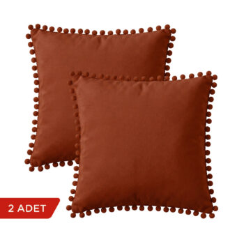 BC HOME 2'li Set Kiremit Ponponlu Kare Yastık Kılıfı - 45x45 cm
