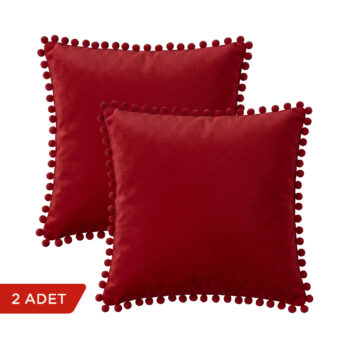 BC HOME 2'li Set Kırmızı Minik Ponponlu Kare Kılıf - 40x40 cm