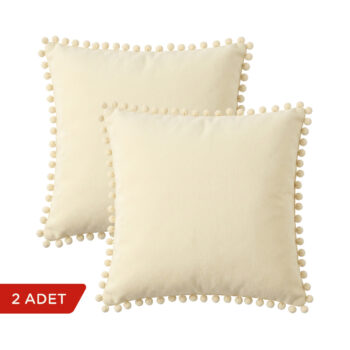 BC HOME 2'li Set Krem Ponponlu Kare Yastık Kılıfı - 45x45 cm