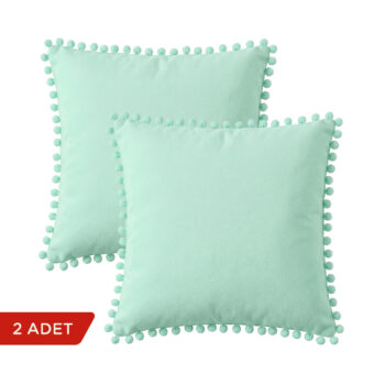 BC HOME 2'li Set Mint Minik Ponponlu Kare Kılıf - 40x40 cm