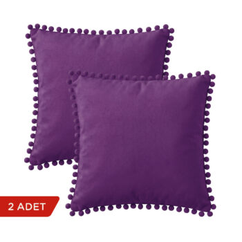 BC HOME 2'li Set Mor Minik Ponponlu Kare Kılıf - 40x40 cm
