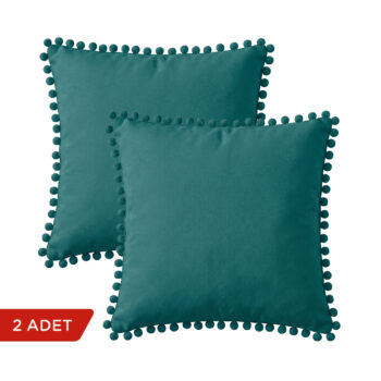 BC HOME 2'li Set Petrol Mavi Minik Ponponlu Kılıf - 40x40 cm