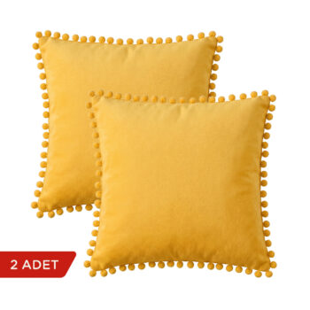 BC HOME 2'li Set Sarı Minik Ponponlu Kare Kılıf - 40x40 cm