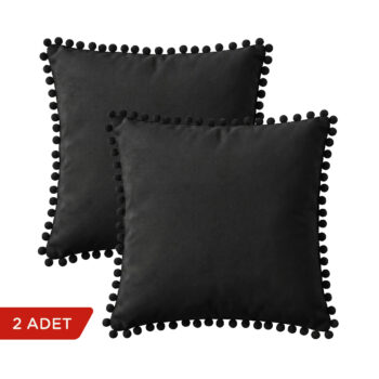 BC HOME 2'li Set Siyah Minik Ponponlu Kare Kılıf - 40x40 cm