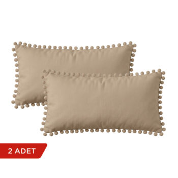 BC HOME 2'li Bej Rengi Minik Ponponlu Dikdörtgen Kırlent Kılıfı Seti - 30x50 cm