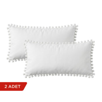 BC HOME 2'li Beyaz Rengi Minik Ponponlu Dikdörtgen Kırlent Kılıfı Seti - 30x50 cm