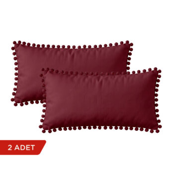 BC HOME 2'li Bordo Rengi Minik Ponponlu Dikdörtgen Kırlent Kılıfı Seti - 30x50 cm