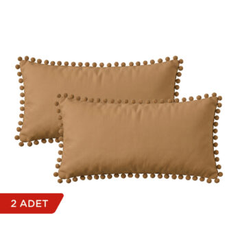 BC HOME 2'li Deve Tüyü Rengi Minik Ponponlu Dikdörtgen Kırlent Kılıfı Seti - 30x50 cm
