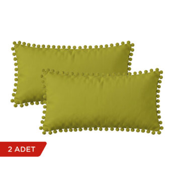 BC HOME 2'li Fıstık Yeşili Rengi Minik Ponponlu Dikdörtgen Kırlent Kılıfı Seti - 30x50 cm