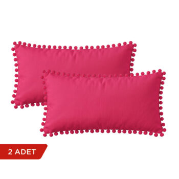 BC HOME 2'li Fuşya Rengi Minik Ponponlu Dikdörtgen Kırlent Kılıfı Seti - 30x50 cm