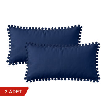 BC HOME 2'li Gece Mavisi Rengi Minik Ponponlu Dikdörtgen Kırlent Kılıfı Seti - 30x50 cm