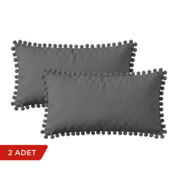 BC HOME 2'li Gri Rengi Minik Ponponlu Dikdörtgen Kırlent Kılıfı Seti - 30x50 cm