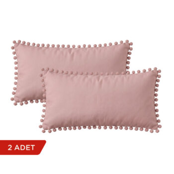 BC HOME 2'li Gül Kurusu Pembe Minik Ponponlu Dikdörtgen Kırlent Kılıfı Seti - 30x50 cm