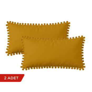 BC HOME 2'li Hardal Rengi Minik Ponponlu Dikdörtgen Kırlent Kılıfı Seti - 30x50 cm