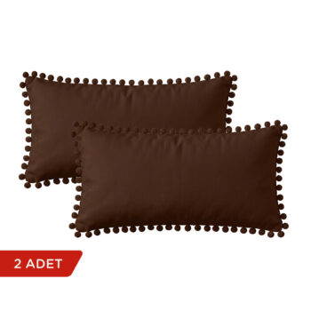 BC HOME 2'li Kahve Rengi Minik Ponponlu Dikdörtgen Kırlent Kılıfı Seti - 30x50 cm