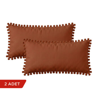 BC HOME 2'li Kiremit Rengi Minik Ponponlu Dikdörtgen Kırlent Kılıfı Seti - 30x50 cm