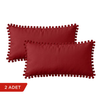 BC HOME 2'li Kırmızı Rengi Minik Ponponlu Dikdörtgen Kırlent Kılıfı Seti - 30x50 cm