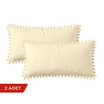 BC HOME 2'li Krem Rengi Minik Ponponlu Dikdörtgen Kırlent Kılıfı Seti - 30x50 cm