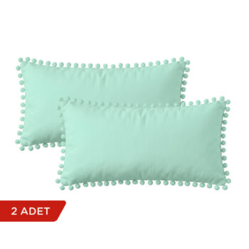 BC HOME 2'li Mint Yeşili Rengi Minik Ponponlu Dikdörtgen Kırlent Kılıfı Seti - 30x50 cm