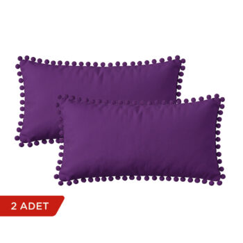 BC HOME 2'li Mor Rengi Minik Ponponlu Dikdörtgen Kırlent Kılıfı Seti - 30x50 cm