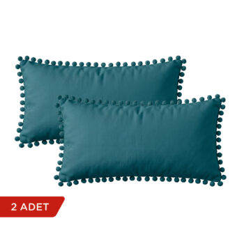 BC HOME 2'li Petrol Mavi Rengi Minik Ponponlu Dikdörtgen Kırlent Kılıfı Seti - 30x50 cm