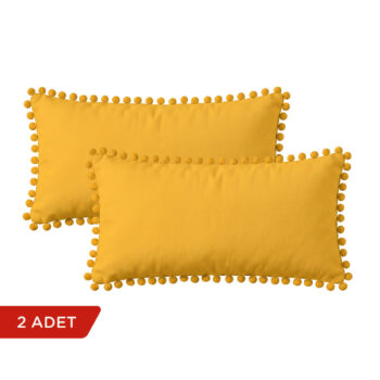 BC HOME 2'li Sarı Rengi Minik Ponponlu Dikdörtgen Kırlent Kılıfı Seti - 30x50 cm