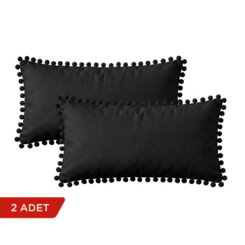 BC HOME 2'li Siyah Rengi Minik Ponponlu Dikdörtgen Kırlent Kılıfı Seti - 30x50 cm