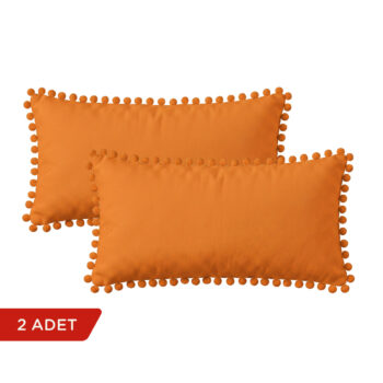 BC HOME 2'li Turuncu Rengi Minik Ponponlu Dikdörtgen Kırlent Kılıfı Seti - 30x50 cm