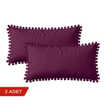 BC HOME 2'li Vişne Rengi Minik Ponponlu Dikdörtgen Kırlent Kılıfı Seti - 30x50 cm
