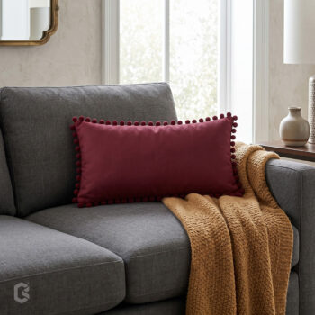 BC HOME Bordo Rengi Minik Ponponlu Dikdörtgen Lifestyle Kırlent Kılıfı - 30x50 cm