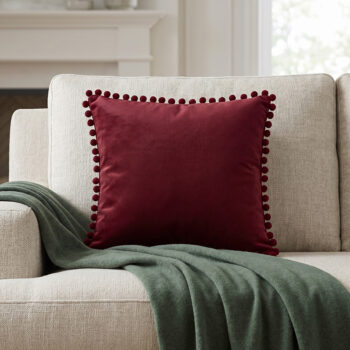 BC HOME Bordo Minik Ponponlu Lifestyle Kare Yastık Kılıfı