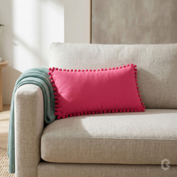BC HOME Fuşya Rengi Minik Ponponlu Dikdörtgen Lifestyle Kırlent Kılıfı - 30x50 cm