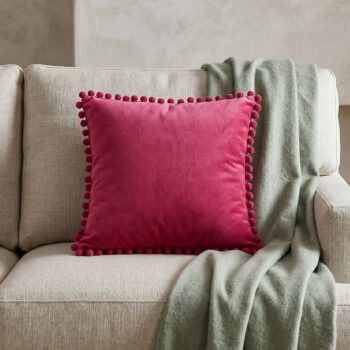 BC HOME Fuşya Minik Ponponlu Lifestyle Kare Yastık Kılıfı
