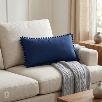 BC HOME Gece Mavisi Rengi Minik Ponponlu Dikdörtgen Lifestyle Kırlent Kılıfı - 30x50 cm