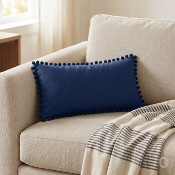 BC HOME Gece Mavisi Rengi Minik Ponponlu Dikdörtgen Lifestyle 2 Kırlent Kılıfı - 30x50 cm