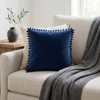 BC HOME Gece Mavisi Minik Ponponlu Lifestyle Kare Yastık Kılıfı