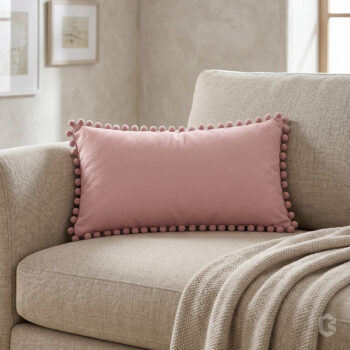 BC HOME Gül Kurusu Pembe Minik Ponponlu Dikdörtgen Lifestyle Kırlent Kılıfı - 30x50 cm
