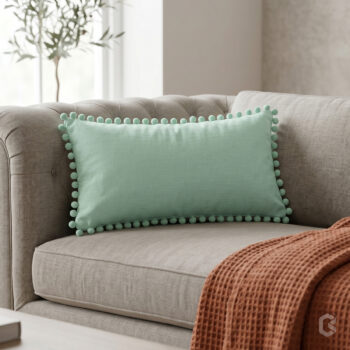 BC HOME Mint Yeşili Rengi Minik Ponponlu Dikdörtgen Lifestyle Kırlent Kılıfı - 30x50 cm