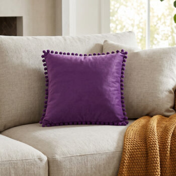 BC HOME Mor Minik Ponponlu Lifestyle Kare Yastık Kılıfı