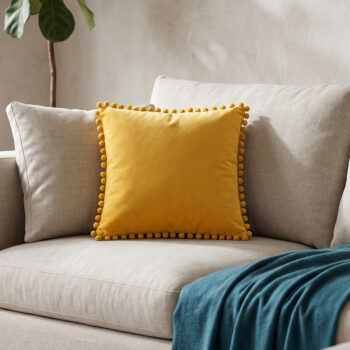 BC HOME Sarı Minik Ponponlu Lifestyle Kare Yastık Kılıfı
